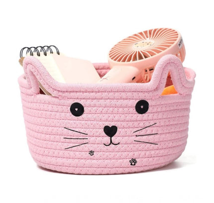 Cotton Small Cat With Face Basket Pack of 1 (Pink)