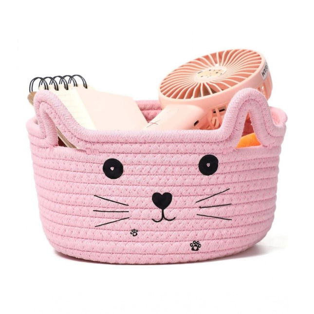 Cotton Small Cat With Face Basket Pack of 1 (Pink)