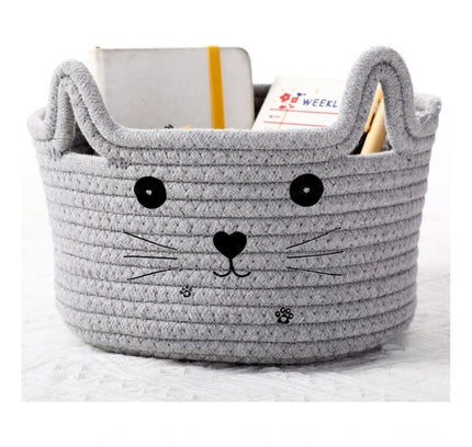 Cotton Small Cat With Face Basket Pack of 1 (Grey)