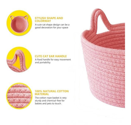Cotton Plain Cat Basket 9x5 Inch Pack of 1 (Pink)