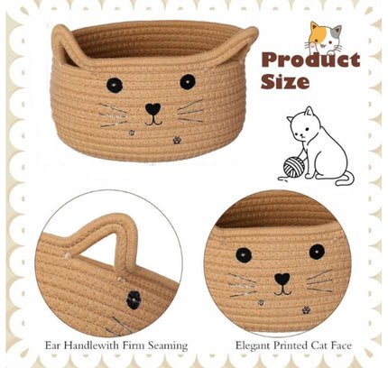 Cotton Small Cat With Face Basket Pack of 1 (Beige)