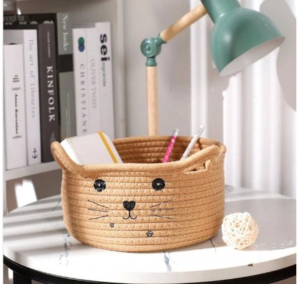 Cotton Small Cat With Face Basket Pack of 1 (Beige)