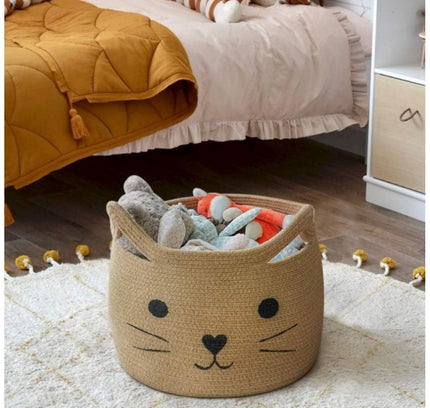 Cotton Large Storage Cat Basket 15x11 Inch Pack of 1 (Beige)