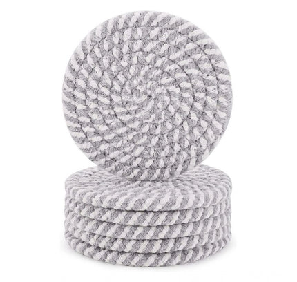 Cotton Rope Drink Coasters 6 Pcs Set (Grey White)