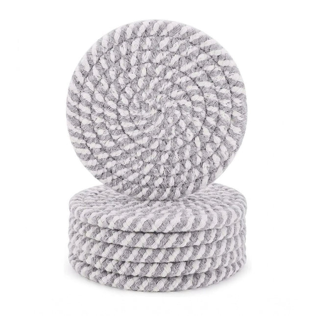 Cotton Rope Drink Coasters 6 Pcs Set (Grey White)