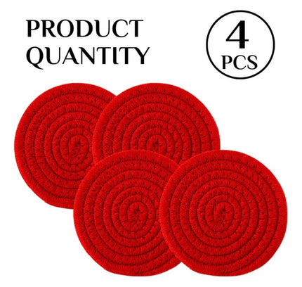 Cotton Rope Drink Coasters 4 Pcs Set (Red)
