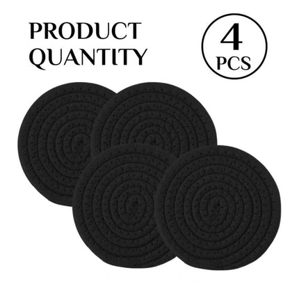 Cotton Rope Drink Coasters 4 Pcs Set (Black)