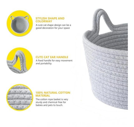 Cotton Plain Cat Basket 9x5 Inch Pack of 1 (Grey)