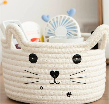 Cotton Small Cat With Face Basket Pack of 1 (White)