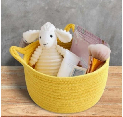 Cotton Plain Cat Basket 9x5 Inch Pack of 1 (Yellow)