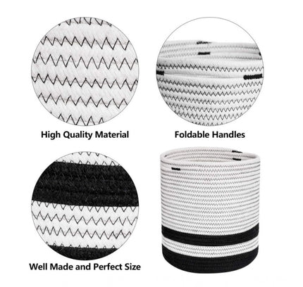 Cotton Large Woven Storage Basket 10x10 Inch Pack of 1 (Black &amp; White)