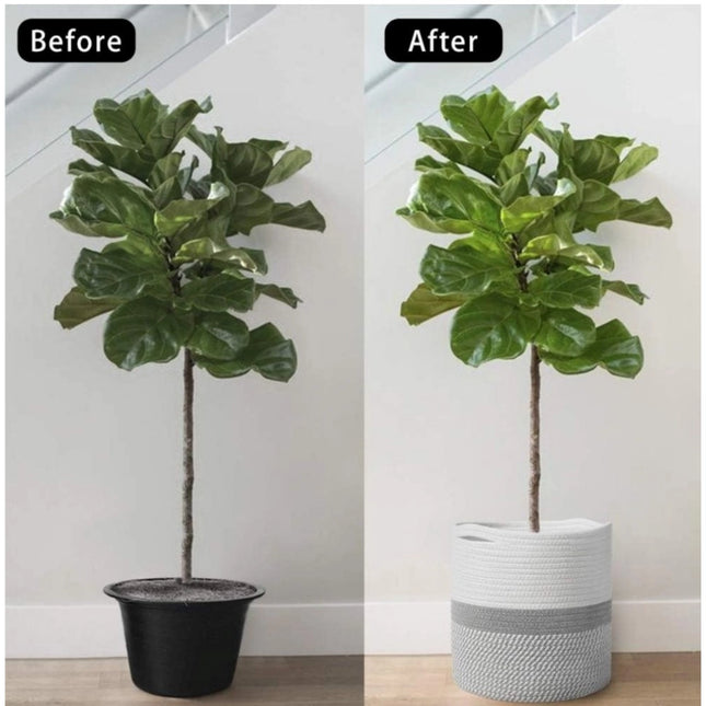 Cotton Large Woven Storage Basket 11x11 Inch Pack of 1 (Grey White)