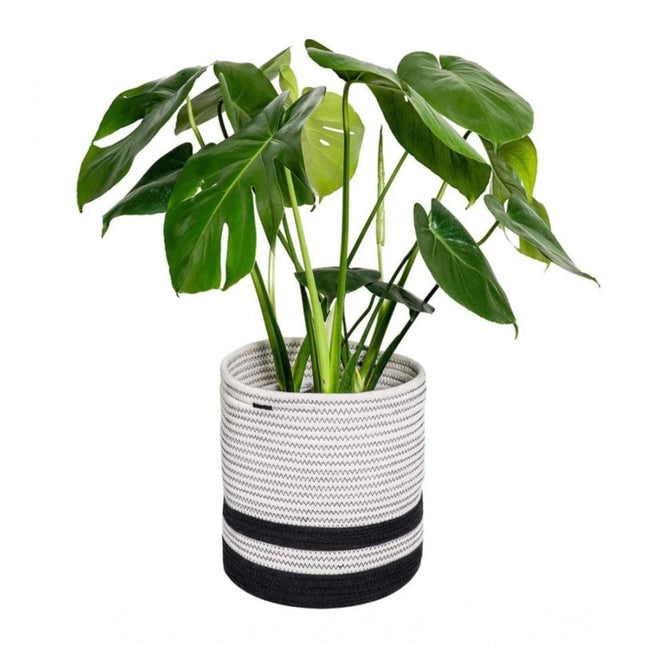 Cotton Large Woven Storage Basket 10x10 Inch Pack of 1 (Black &amp; White)