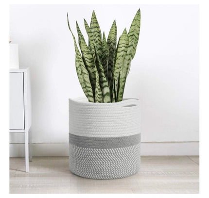 Cotton Large Woven Storage Basket 11x11 Inch Pack of 1 (Grey White)