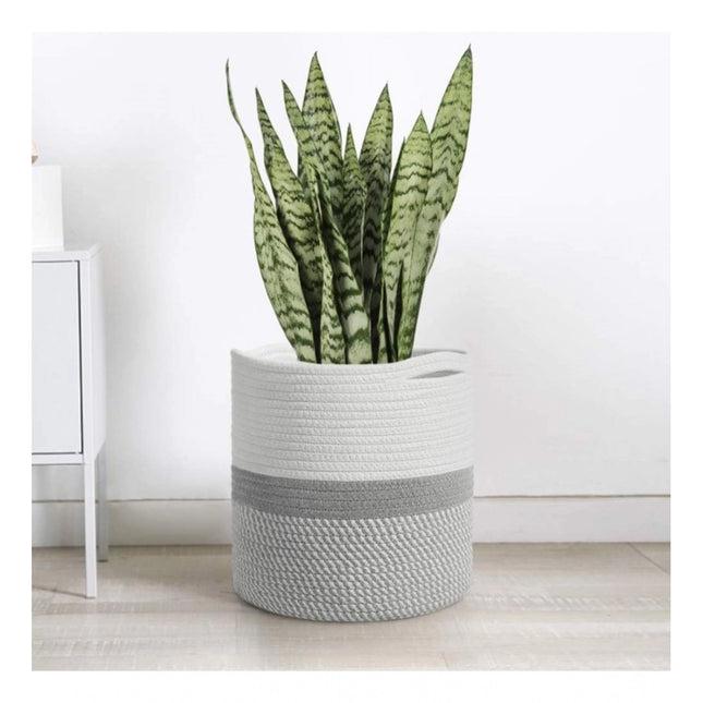 Cotton Large Woven Storage Basket 11x11 Inch Pack of 1 (Grey White)