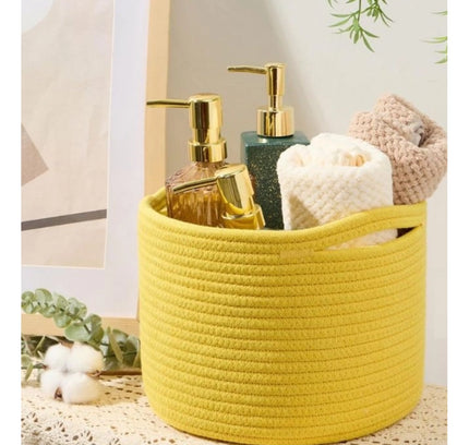 Cotton Round Small Storage Basket 9x7 Inch Pack of 1 (Yellow)