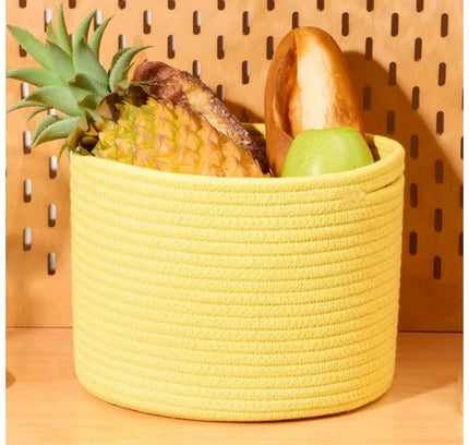 Cotton Round Small Storage Basket 9x7 Inch Pack of 1 (Yellow)