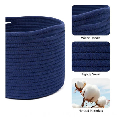 Cotton Round Small Storage Basket 9x7 Inch Pack of 1 (Blue)