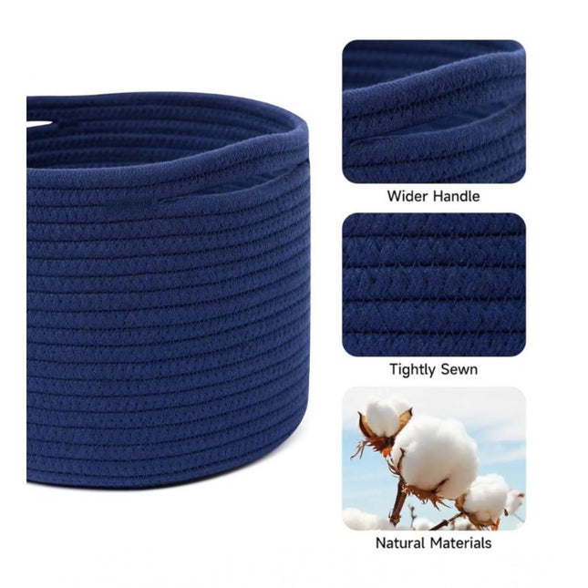 Cotton Round Small Storage Basket 9x7 Inch Pack of 1 (Blue)