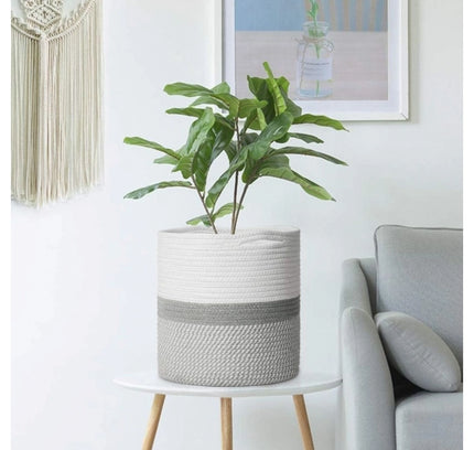 Cotton Large Woven Storage Basket 11x11 Inch Pack of 1 (Grey White)