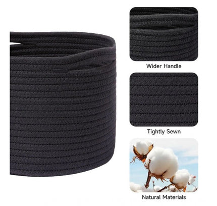 Cotton Round Small Storage Basket 9x7 Inch Pack of 1 (Black)