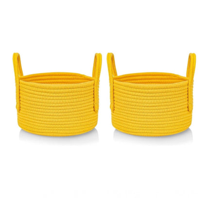 Cotton Round Storage Rope Woven Baskets Pack of 2 (Yellow)