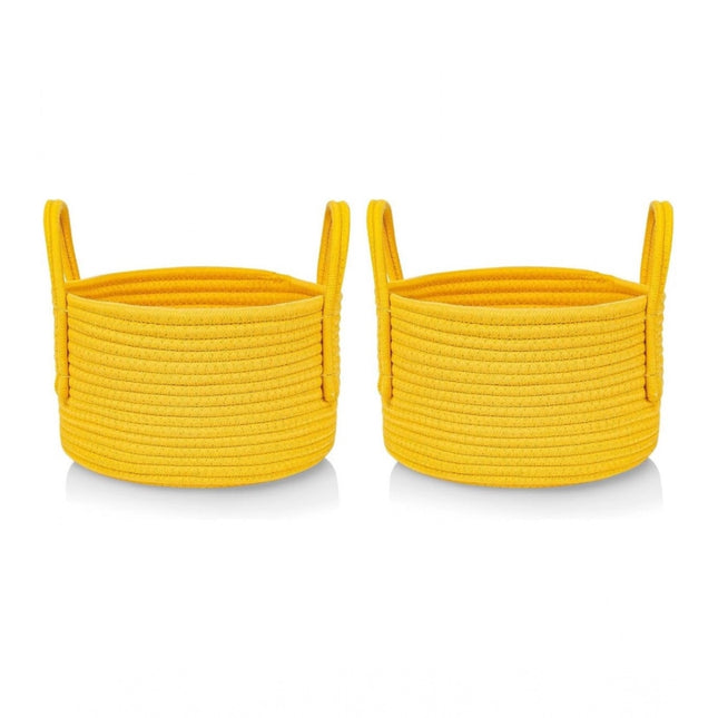 Cotton Round Storage Rope Woven Baskets Pack of 2 (Yellow)