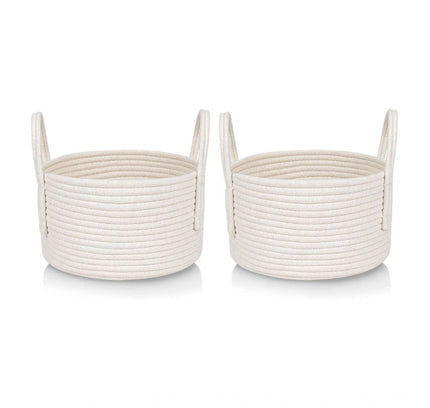 Cotton Round Storage Rope Woven Baskets Pack of 2 (White)