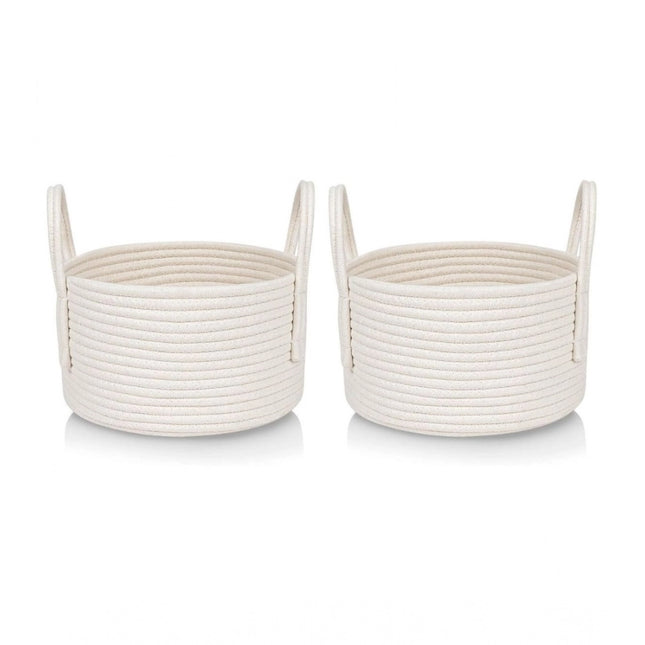 Cotton Round Storage Rope Woven Baskets Pack of 2 (White)