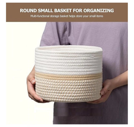 Cotton Storage Rope Woven Baskets 9x7 Inch Pack of 1 (Beige)