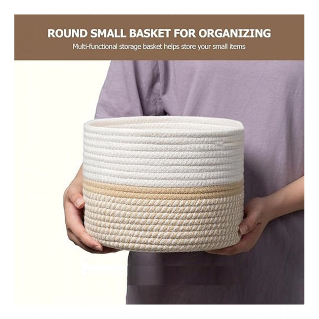 Cotton Storage Rope Woven Baskets 9x7 Inch Pack of 1 (Beige)
