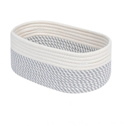 Cotton Oval Storage Rope Woven Baskets Pack of 1 (Grey White)