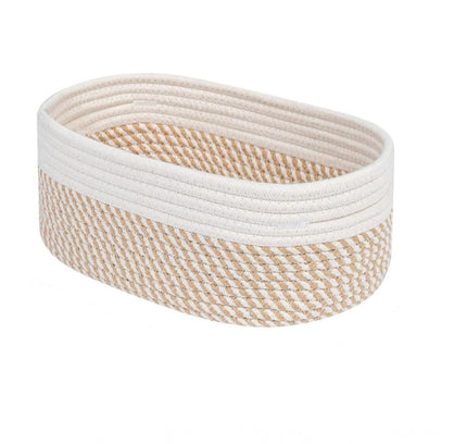 Cotton Oval Storage Rope Woven Baskets Pack of 1 (Beige White)