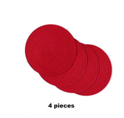 Cotton Dining Table Round Placemat Mats Set of 4 (Red)
