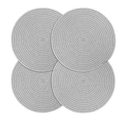 Cotton Dining Table Round Placemat Mats Set of 4 (Grey)