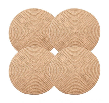 Cotton Dining Table Round Placemat Mats Set of 4 (Beige)