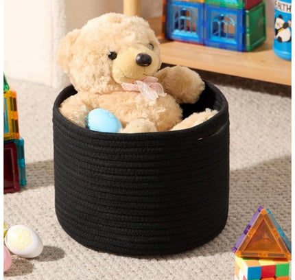 Cotton Round Small Storage Basket 9x7 Inch Pack of 1 (Black)