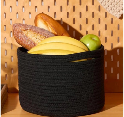 Cotton Round Small Storage Basket 9x7 Inch Pack of 1 (Black)