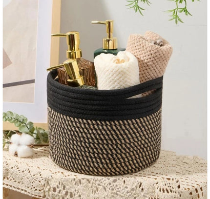 Cotton Round Small Storage Basket 9x7 Inch Pack of 1 (Beige)