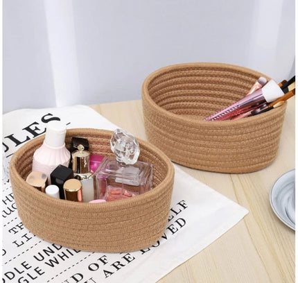 Cotton Storage Rope Woven Baskets Pack of 2 (Beige)