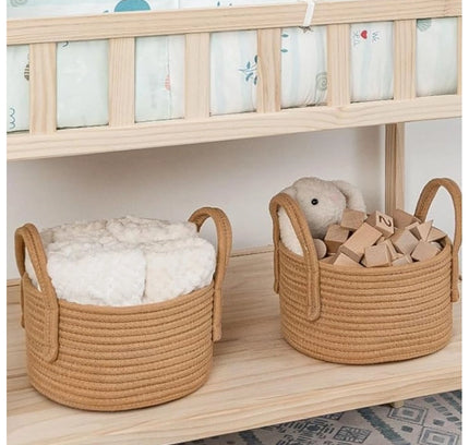 Cotton Round Storage Rope Woven Baskets Pack of 2 (Beige)