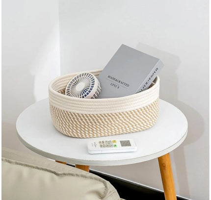 Cotton Oval Storage Rope Woven Baskets Pack of 1 (Beige White)