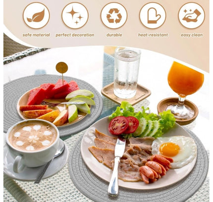 Cotton Dining Table Round Placemat Mats Set of 4 (Grey)