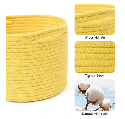 Cotton Round Small Storage Basket 9x7 Inch Pack of 1 (Yellow)