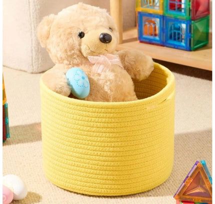 Cotton Round Small Storage Basket 9x7 Inch Pack of 1 (Yellow)
