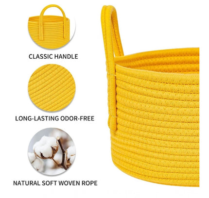 Cotton Round Storage Rope Woven Baskets Pack of 2 (Yellow)