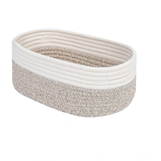 Cotton Oval Storage Rope Woven Baskets Pack of 1 (White Mix)