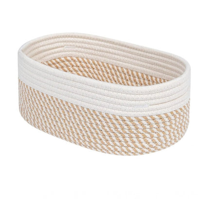 Cotton Oval Storage Rope Woven Baskets Pack of 1 (Beige White)