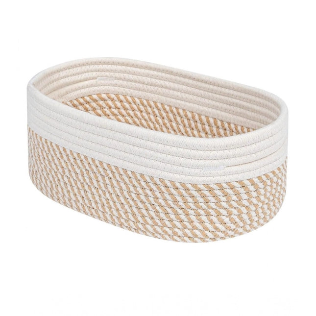 Cotton Oval Storage Rope Woven Baskets Pack of 1 (Beige White)