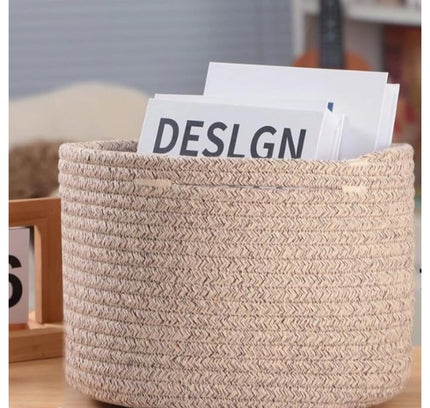 Cotton Round Small Storage Basket 9x7 Inch Pack of 1 (Brown)